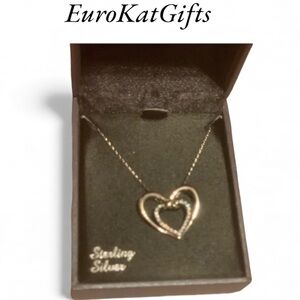 Diamond Sterling Silver Diamond Heart Necklace 16"-18" Chain NEW NWT style2